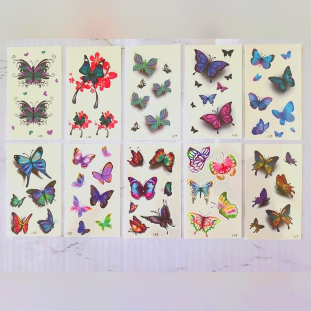 Temporary Tattoos Waterproof Butterfly Floral Art Designs 10 Sheets